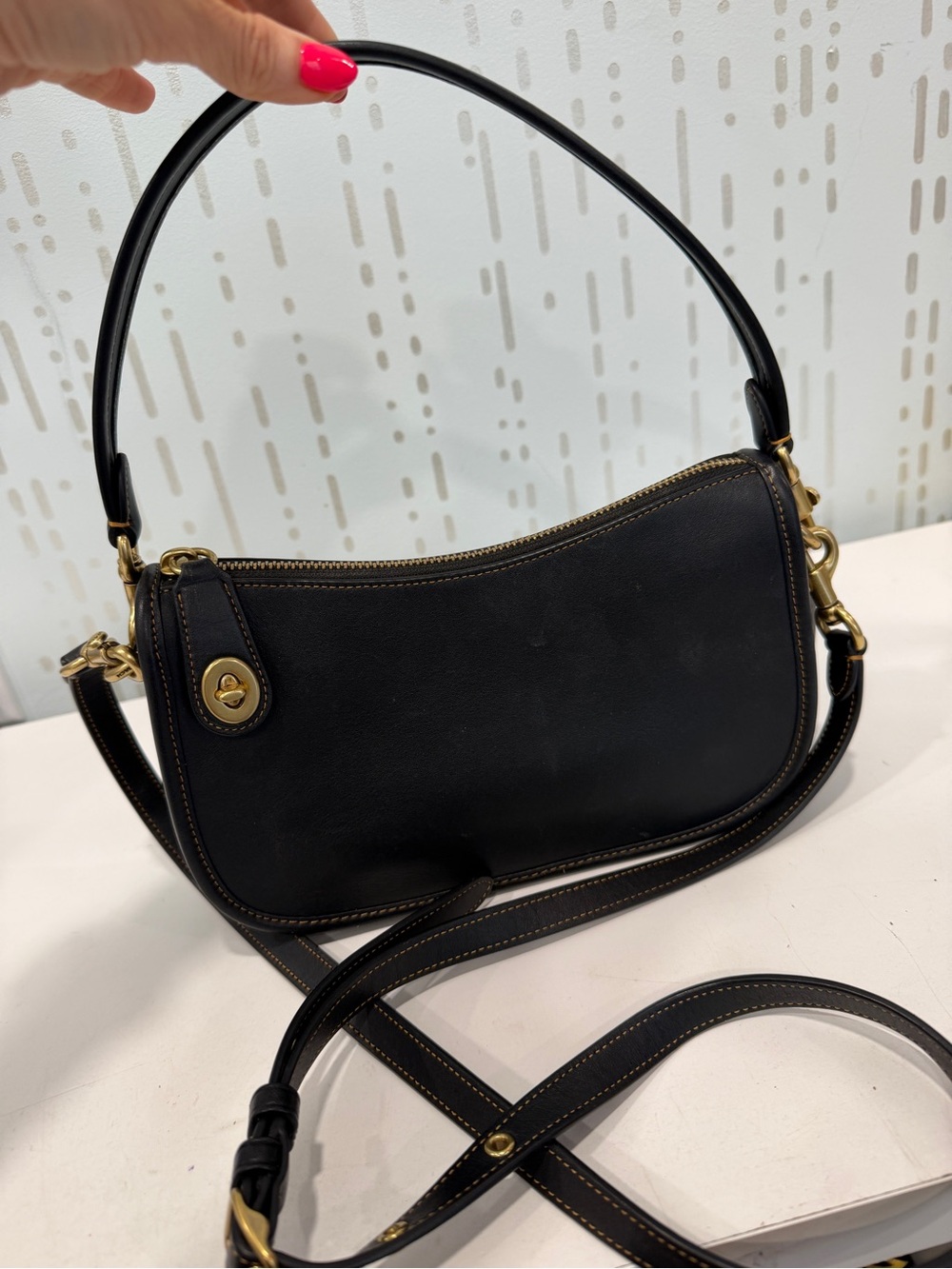 Coach Swinger Black Leather Shoulder Bag or Crossbody with Gold Hardware